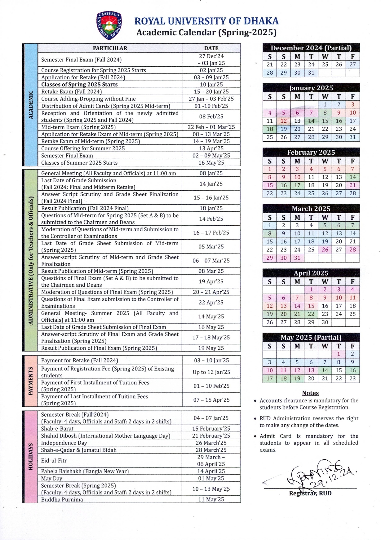 Academic Calender 2025