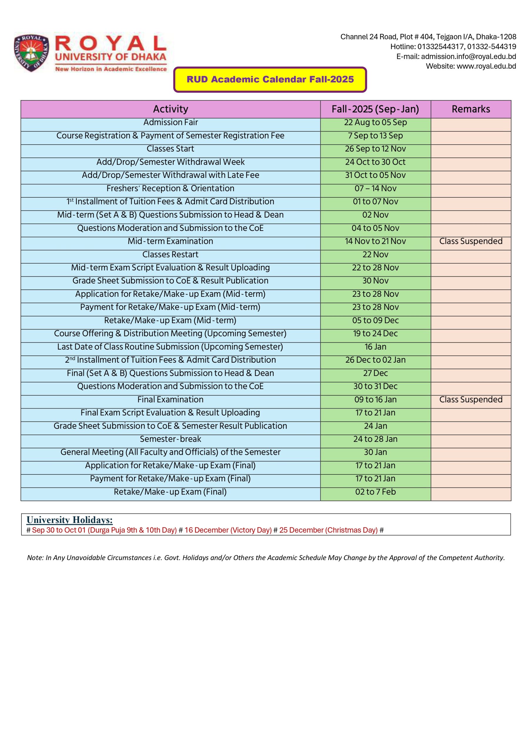 Academic Calender 2025