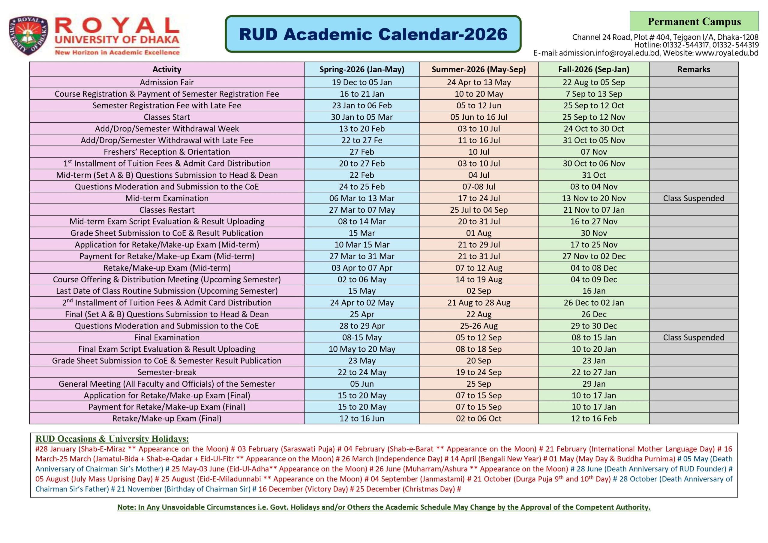 Academic Calender 2025