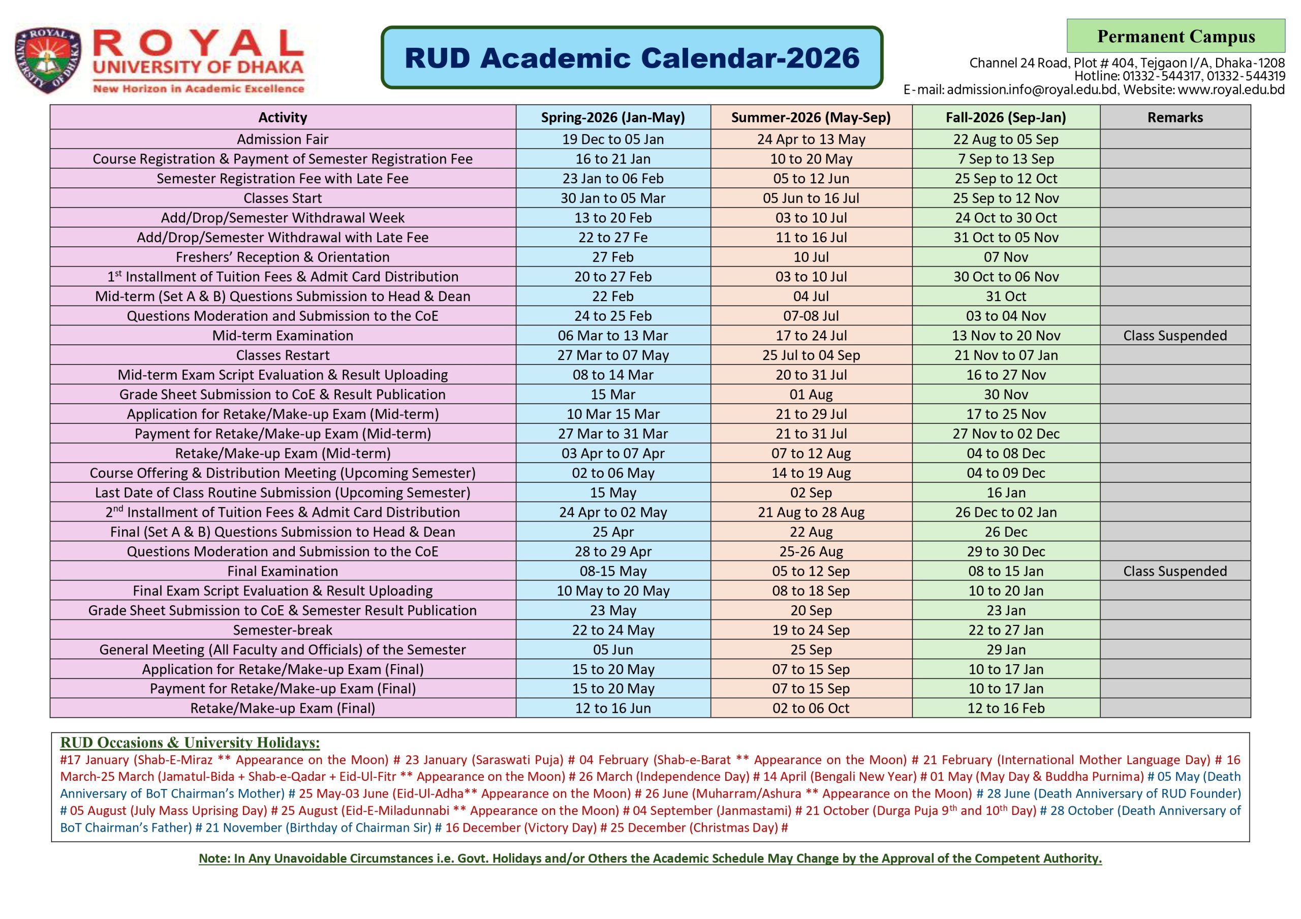 Academic Calender 2025